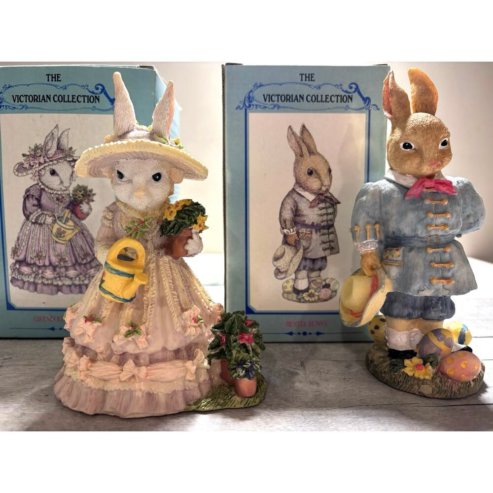 Two Vintage Bunnies Easter Victorian Collection Gwendolen Gardner Bently Bunny